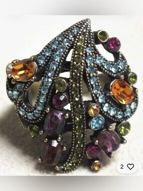 Vintage Heidi Daus Multicolor Crystal Teardrop Statement Ring Size 9